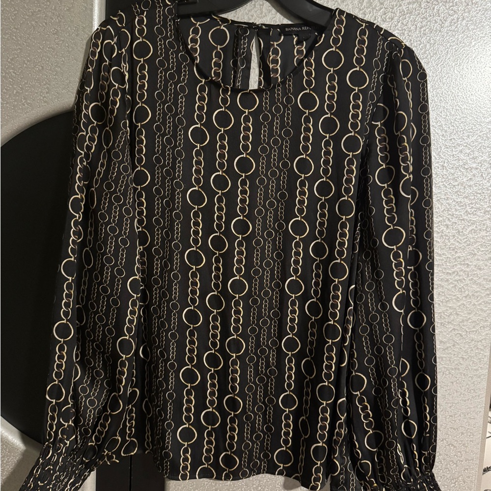 Banana Republic Black and Gold Bishop Sleeve Blouse